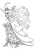 A coloring page of witches